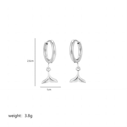 1 Pair Simple Style Fish Tail Polishing Plating Stainless Steel 18k Gold Plated Drop Earrings