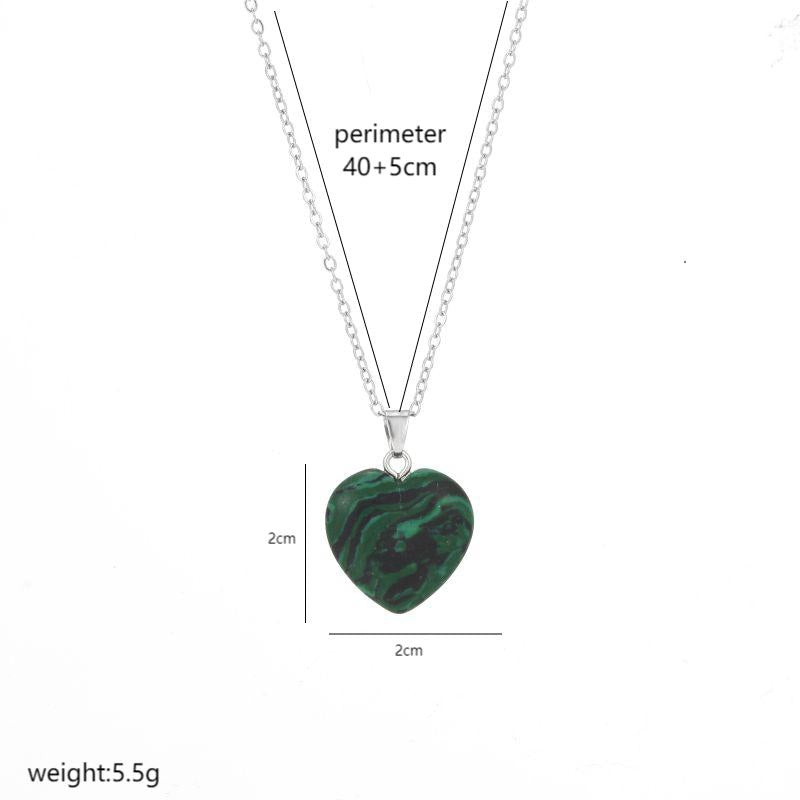 Elegant Heart Shape Stainless Steel Natural Stone Inlay Natural Stone Pendant Necklace