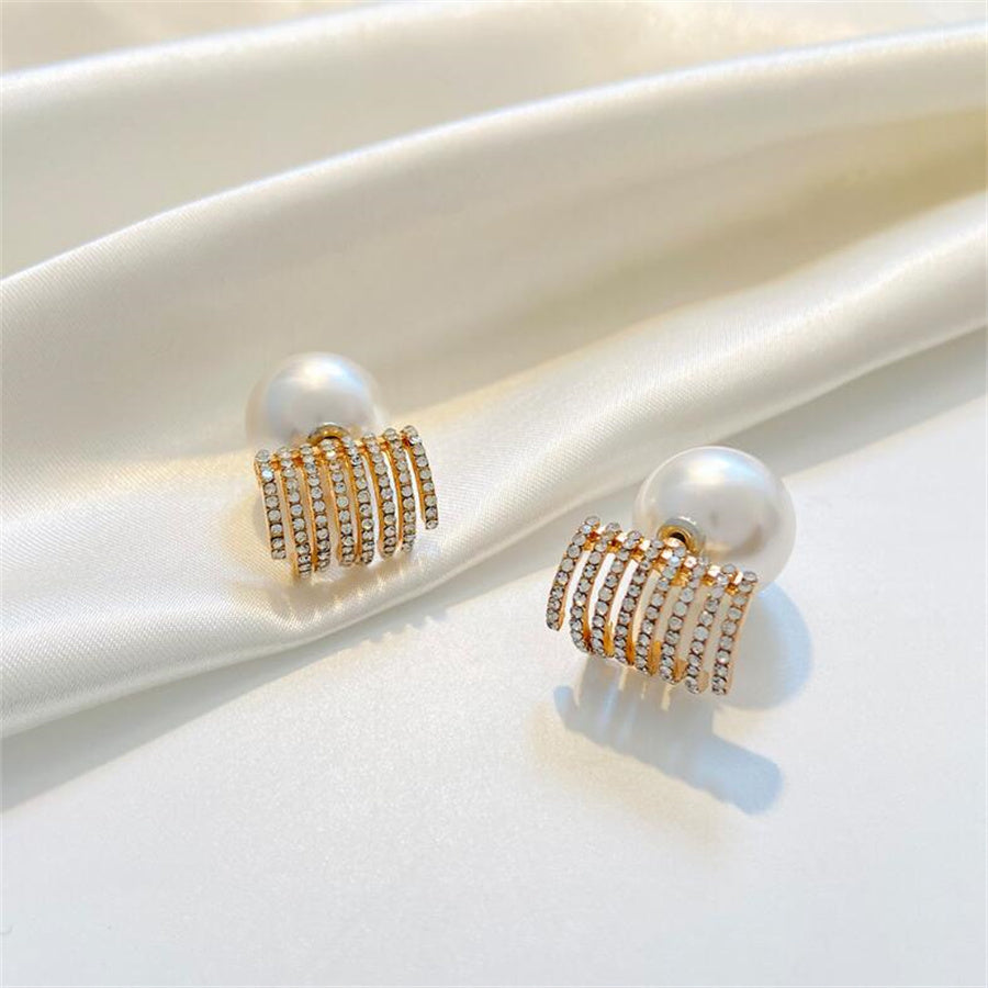 Wholesale Jewelry Vintage Style Sweet Simple Style Irregular Alloy Artificial Pearls Rhinestones Inlay Ear Studs