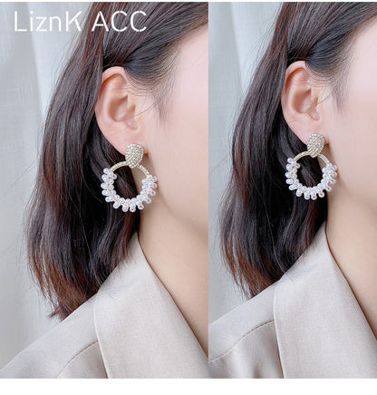 1 Pair Ig Style Elegant Circle Inlay Imitation Pearl Copper Zircon Drop Earrings