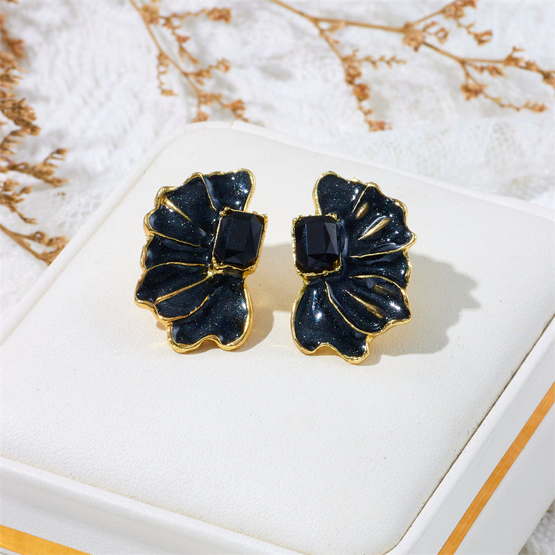 Wholesale Jewelry Ig Style Romantic Flower Alloy Rhinestones Enamel Lacquer Painting Inlay Ear Studs