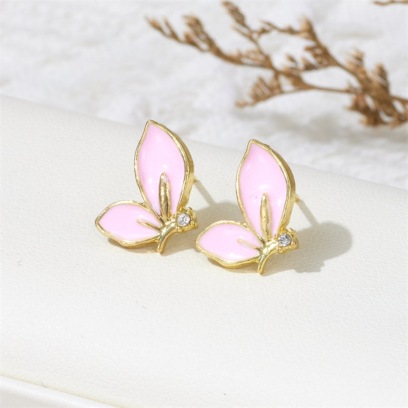 Wholesale Jewelry Ig Style Sweet Butterfly Alloy Rhinestones Enamel Inlay Ear Studs