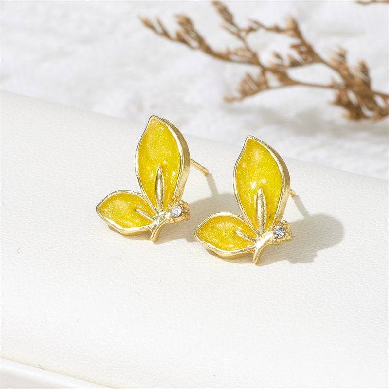 Wholesale Jewelry Ig Style Sweet Butterfly Alloy Rhinestones Enamel Inlay Ear Studs