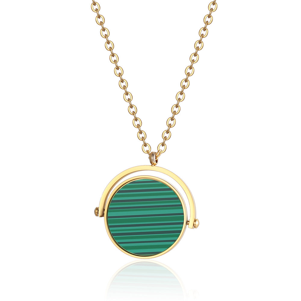 Simple Style Round Titanium Steel Plating Inlay Malachite Shell Pendant Necklace