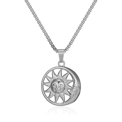 Hip-hop Sun Moon Titanium Steel Plating Hollow Out Pendant Necklace