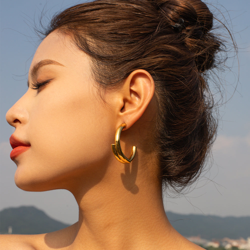 1 Pair Ig Style C Shape Plating Stainless Steel 18k Gold Plated Earrings