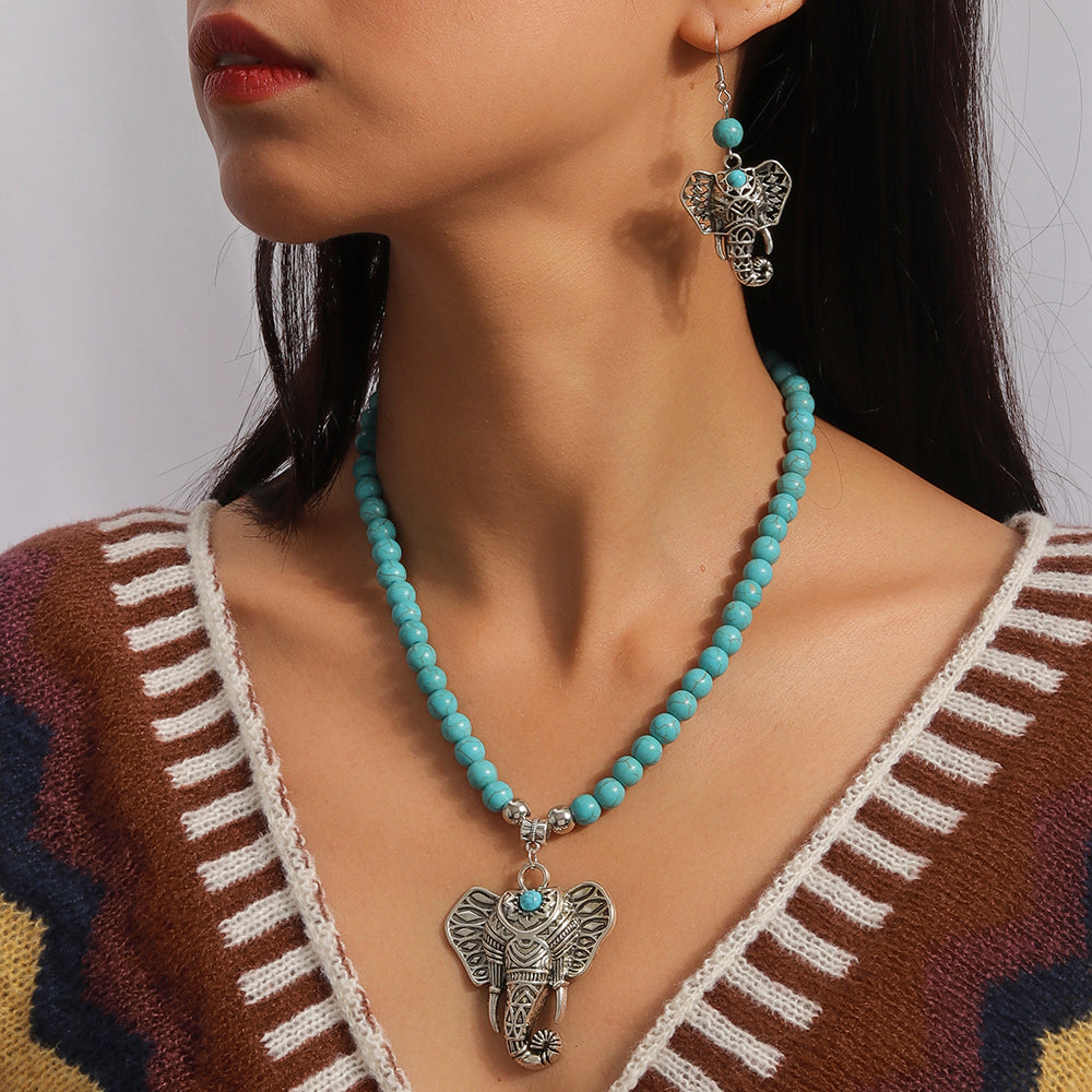 Vintage Style Elephant Turquoise Zinc Alloy Beaded Women'S Jewelry Set