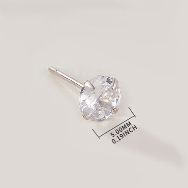 1 Set Simple Style Round Plating Inlay Sterling Silver Zircon Ear Studs