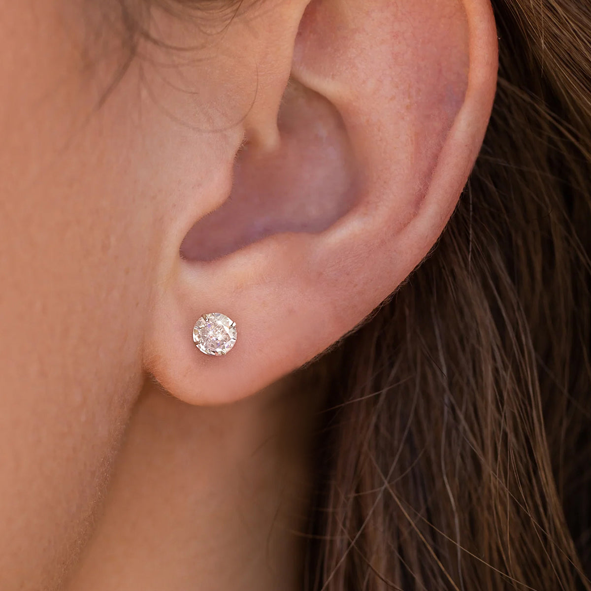 1 Set Simple Style Round Plating Inlay Sterling Silver Zircon Ear Studs