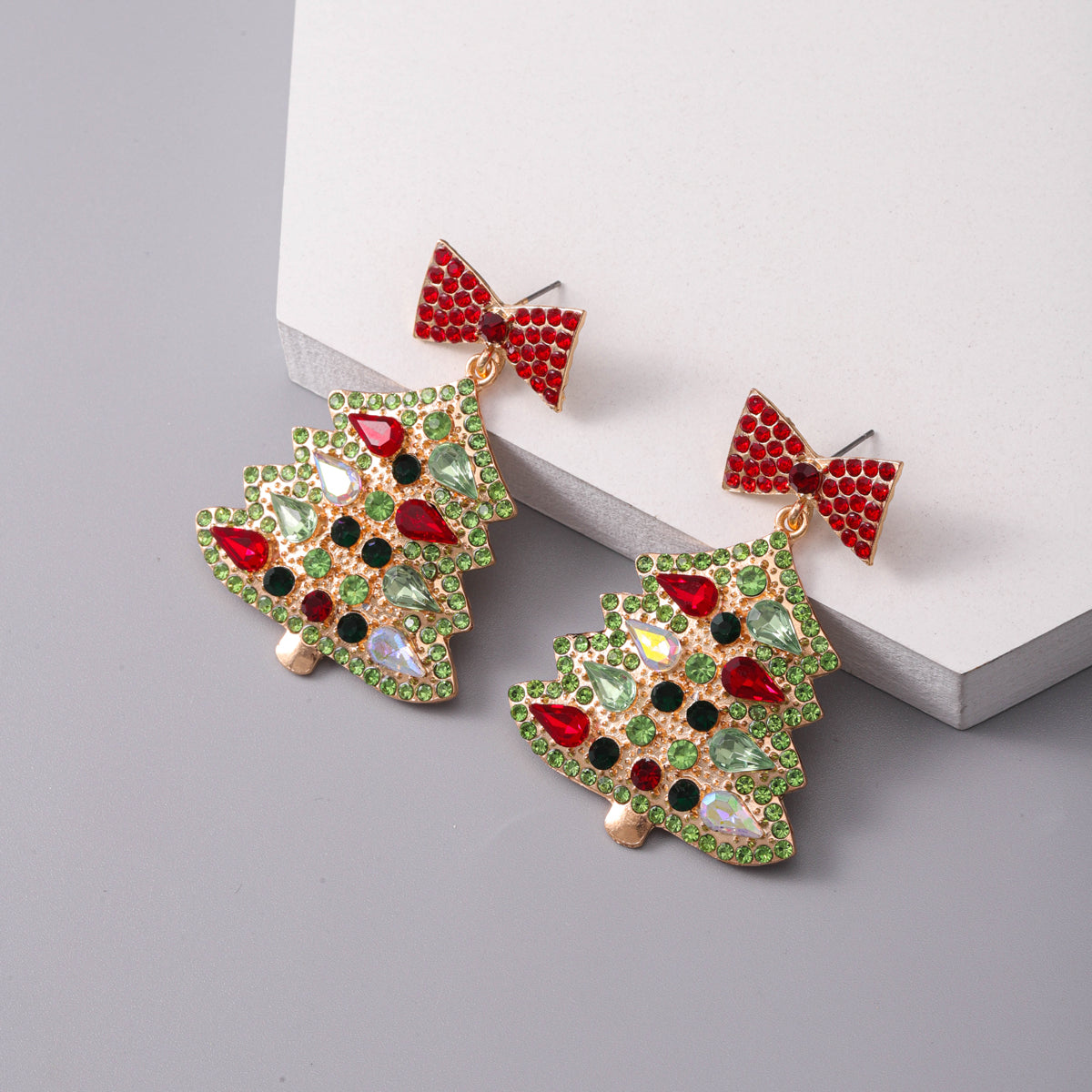 1 Piece Sweet Shiny Christmas Tree Bow Knot Plating Inlay Alloy Resin Glass Gold Plated Drop Earrings