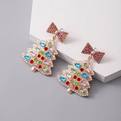 1 Piece Sweet Shiny Christmas Tree Bow Knot Plating Inlay Alloy Resin Glass Gold Plated Drop Earrings