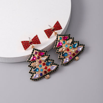 1 Piece Sweet Shiny Christmas Tree Bow Knot Plating Inlay Alloy Resin Glass Gold Plated Drop Earrings