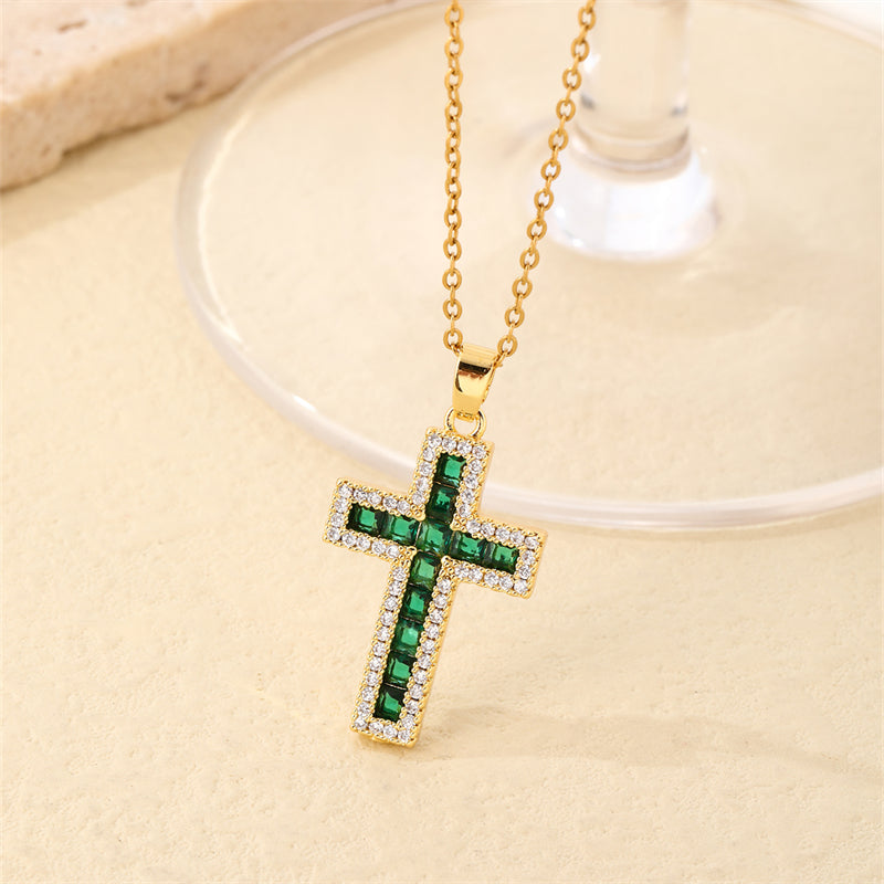 Hip-hop Vintage Style Simple Style Cross Stainless Steel Plating Inlay Zircon Gold Plated Pendant Necklace