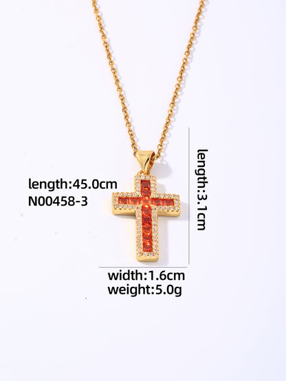 Hip-hop Vintage Style Simple Style Cross Stainless Steel Plating Inlay Zircon Gold Plated Pendant Necklace