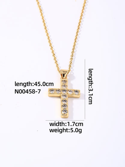 Hip-hop Vintage Style Simple Style Cross Stainless Steel Plating Inlay Zircon Gold Plated Pendant Necklace