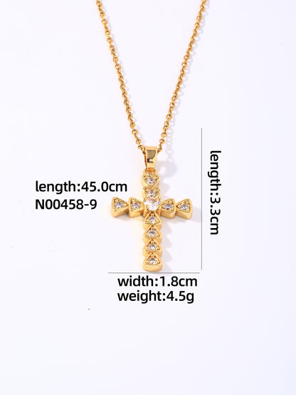 Hip-hop Vintage Style Simple Style Cross Stainless Steel Plating Inlay Zircon Gold Plated Pendant Necklace