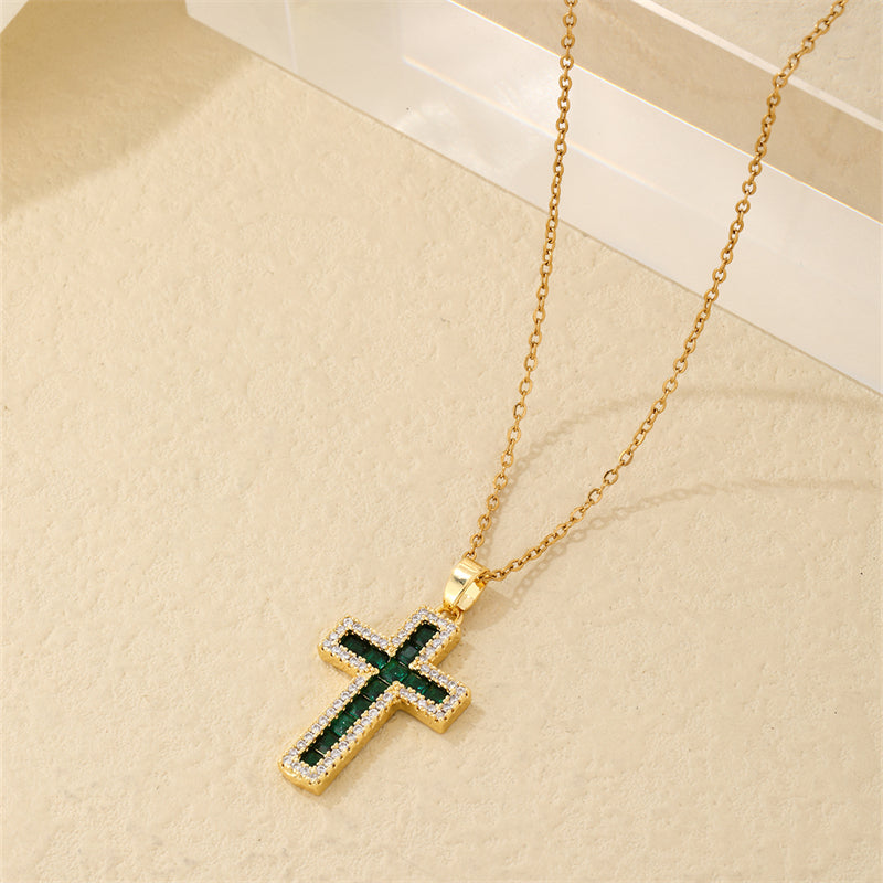 Hip-hop Vintage Style Simple Style Cross Stainless Steel Plating Inlay Zircon Gold Plated Pendant Necklace