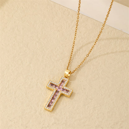 Hip-hop Vintage Style Simple Style Cross Stainless Steel Plating Inlay Zircon Gold Plated Pendant Necklace