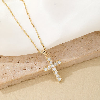 Hip-hop Vintage Style Simple Style Cross Stainless Steel Plating Inlay Zircon Gold Plated Pendant Necklace