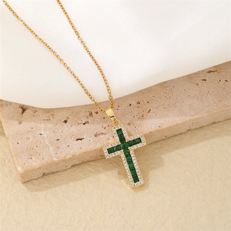 Hip-hop Vintage Style Simple Style Cross Stainless Steel Plating Inlay Zircon Gold Plated Pendant Necklace