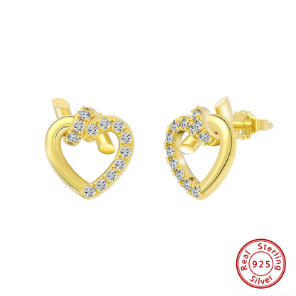 1 Pair Sweet Simple Style Korean Style Heart Shape Plating Inlay Sterling Silver Zircon 14k Gold Plated White Gold Plated Silver Plated Ear Studs