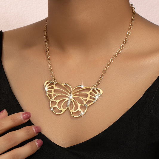 Simple Style Classic Style Butterfly Ferroalloy Zinc Alloy Plating Inlay Zircon 14k Gold Plated Women's Pendant Necklace