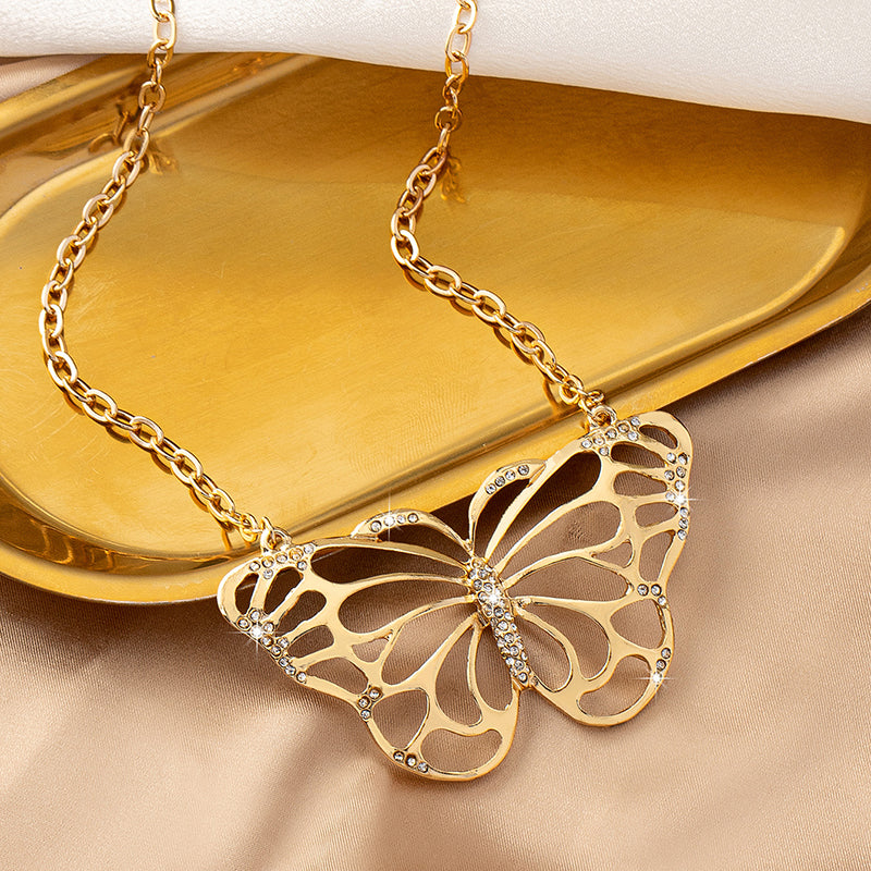 Simple Style Classic Style Butterfly Ferroalloy Zinc Alloy Plating Inlay Zircon 14k Gold Plated Women's Pendant Necklace