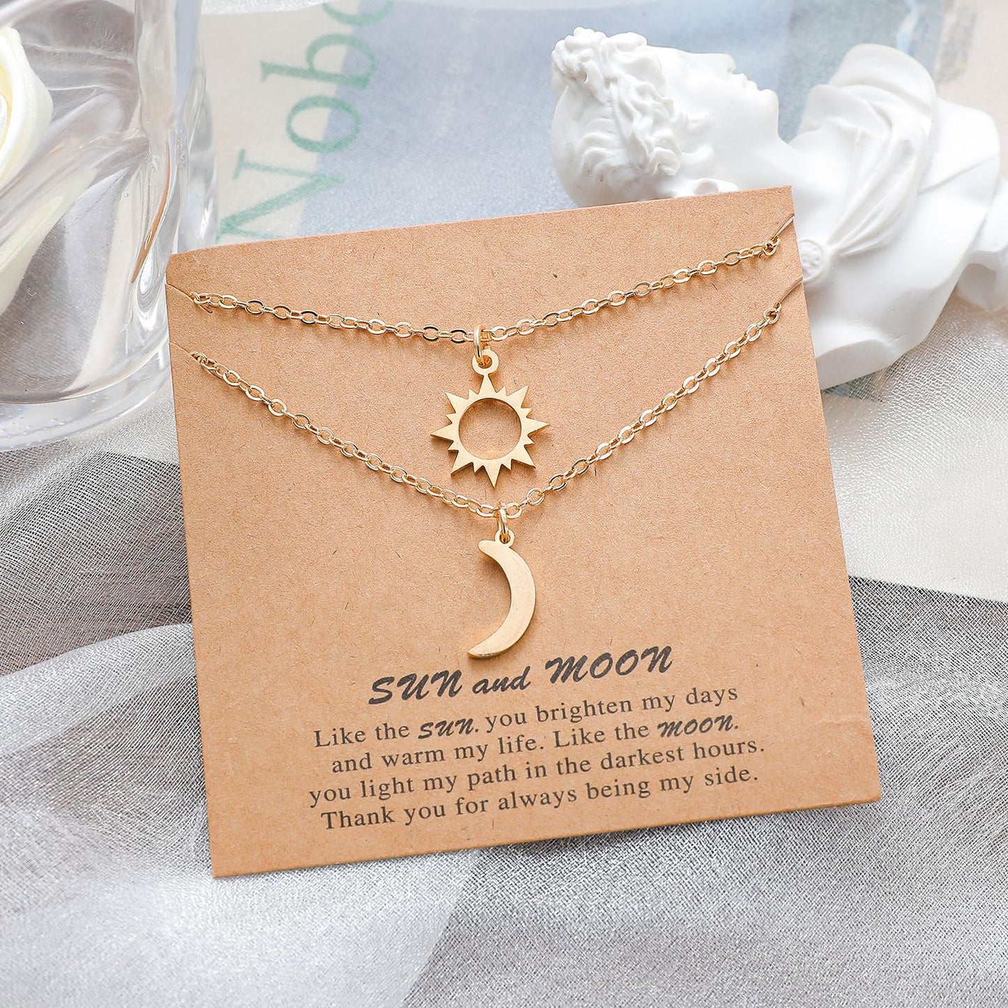 Gold Sun Moon Stainless Steel Clavicle Chain European And American Couple Card Necklace