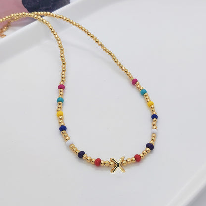 Ig Style Simple Style Letter Glass Copper Beaded Knitting Plating 18k Gold Plated Necklace