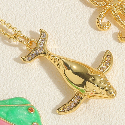 Elegant Simple Style Dolphin Shell Shark Copper 14k Gold Plated Zircon Pendant Necklace In Bulk