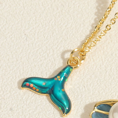 Elegant Simple Style Dolphin Shell Shark Copper 14k Gold Plated Zircon Pendant Necklace In Bulk