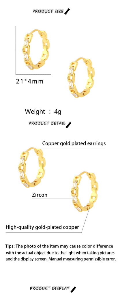 1 Pair Retro Simple Style Circle Plating Inlay Copper Zircon 18k Gold Plated Hoop Earrings