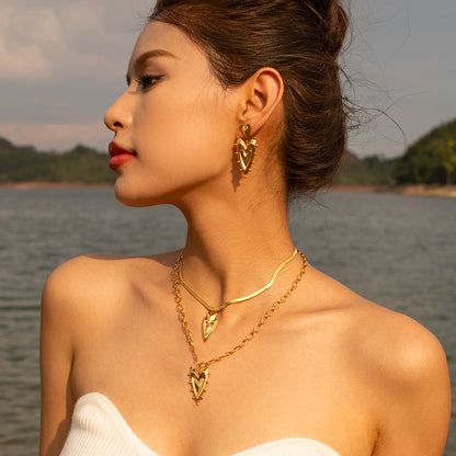 Ig Style Heart Shape Stainless Steel Beaded Plating 18k Gold Plated Earrings Necklace