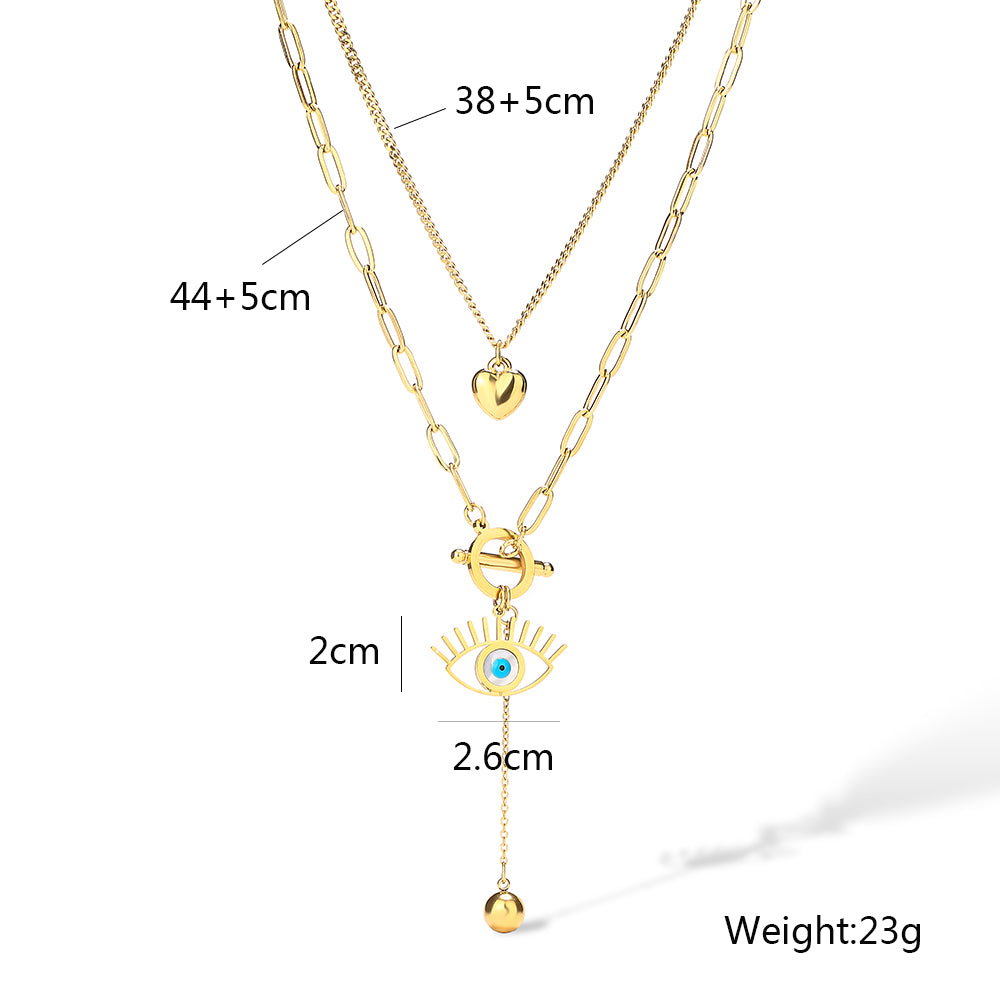 Retro Streetwear Devil's Eye Heart Shape Copper 18k Gold Plated Layered Necklaces In Bulk