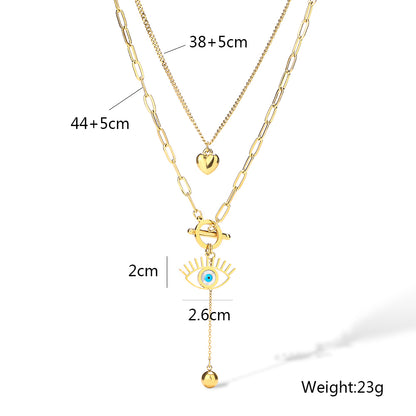 Retro Streetwear Devil's Eye Heart Shape Copper 18k Gold Plated Layered Necklaces In Bulk