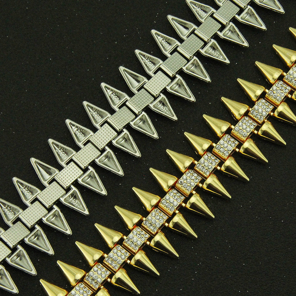Hip-hop Geometric Alloy Rivet Inlay Zircon Men's Bracelets Necklace