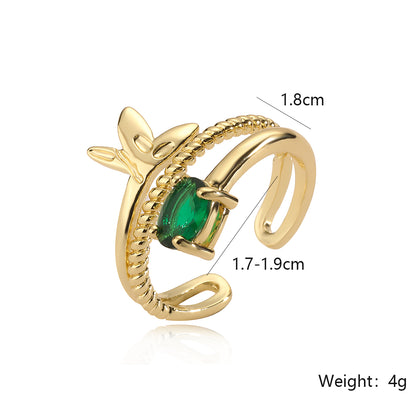 Simple Style Butterfly Grain Copper Plating Inlay Zircon 18k Gold Plated Open Rings