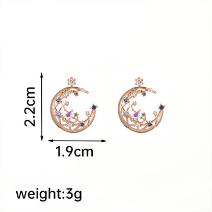 1 Pair Casual Elegant Star Moon Inlay Copper Artificial Crystal Rose Gold Plated Ear Studs