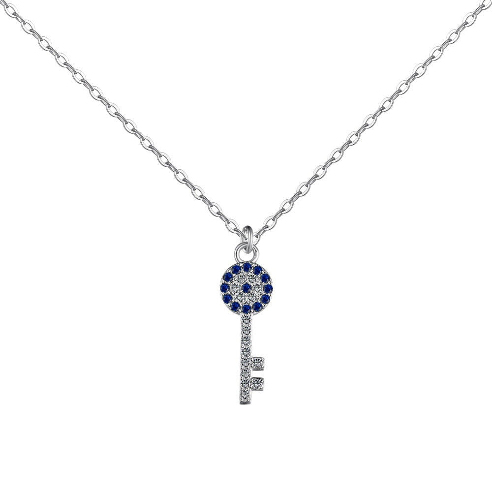 Simple Style Key Sterling Silver Inlay Zircon Pendant Necklace