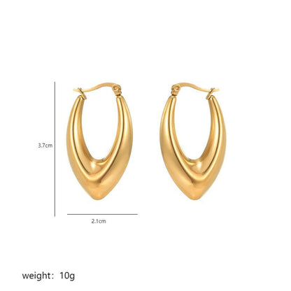 1 Pair Commute V Shape Oval Polishing Plating Stainless Steel 18k Gold Plated Earrings