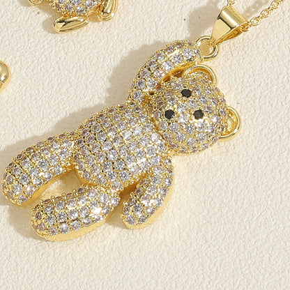 Casual Cute Bear Copper 14k Gold Plated Zircon Pendant Necklace In Bulk