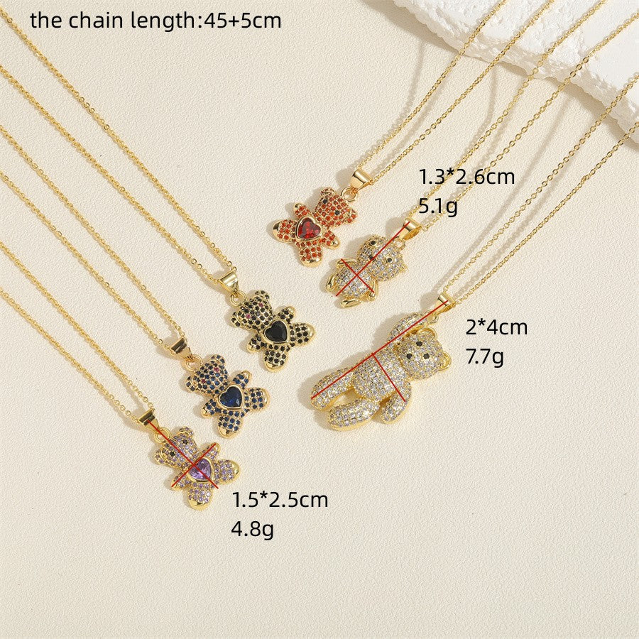 Casual Cute Bear Copper 14k Gold Plated Zircon Pendant Necklace In Bulk