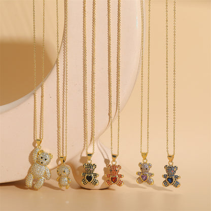 Casual Cute Bear Copper 14k Gold Plated Zircon Pendant Necklace In Bulk