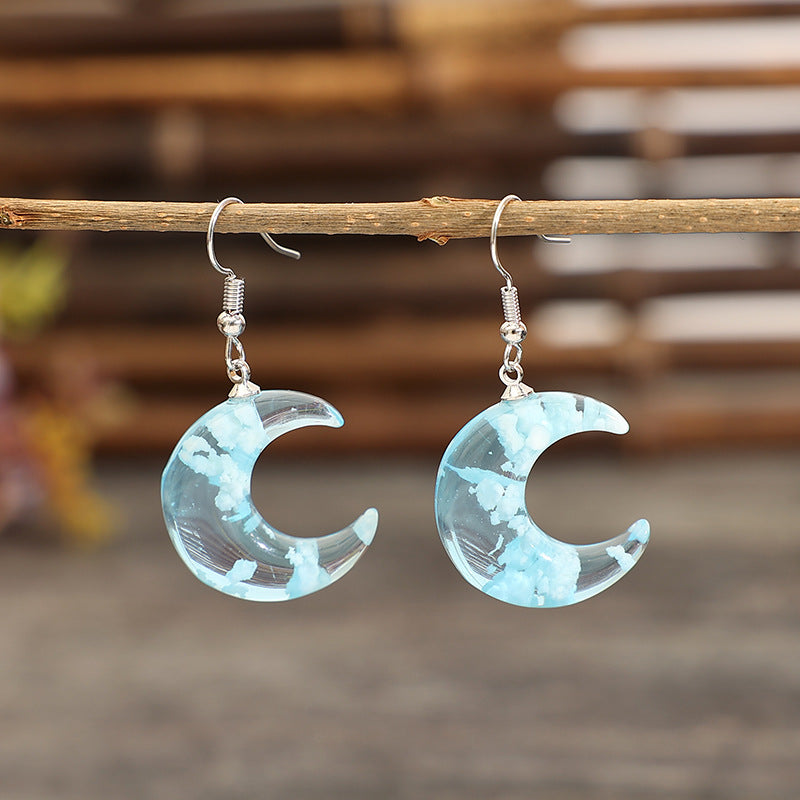 1 Pair Retro Moon Glass Drop Earrings