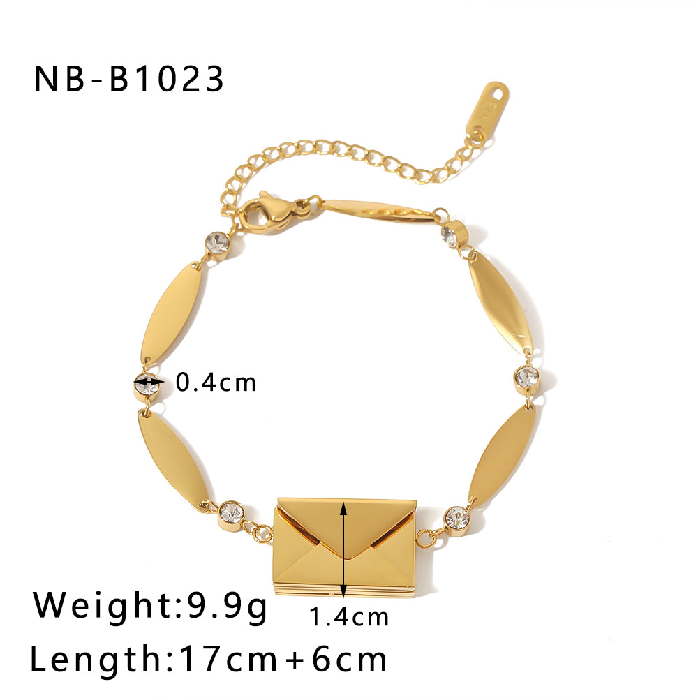 Wholesale French Style Romantic Box Lines Stainless Steel Patchwork Plating Inlay 18k Gold Plated Zircon Bracelets