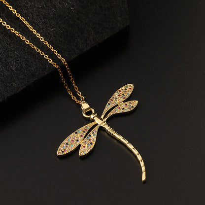 Elegant Lady Dragonfly Copper Pendant Necklace