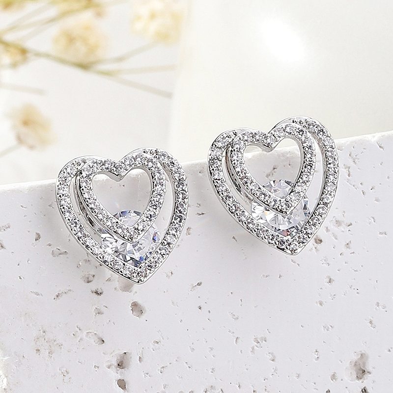 1 Pair Basic Shiny Heart Shape Plating Inlay Copper Zircon Ear Studs