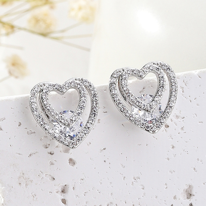 1 Pair Basic Shiny Heart Shape Plating Inlay Copper Zircon Ear Studs