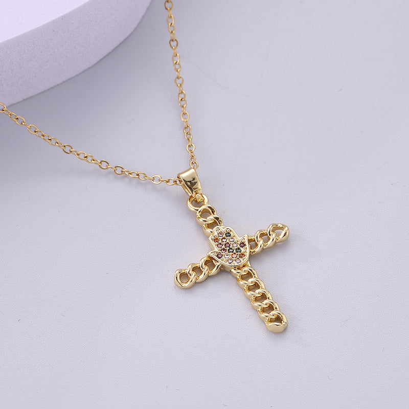 Streetwear Korean Style Cross Stainless Steel Plating Inlay Zircon 18k Gold Plated Pendant Necklace