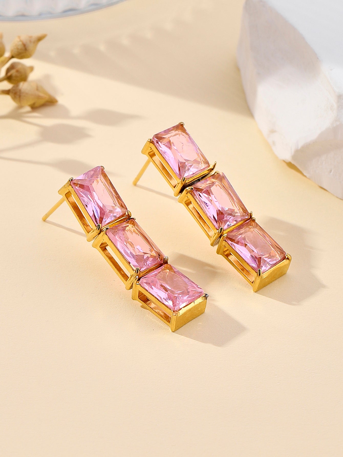 1 Pair Elegant Lady Shiny Geometric Plating Inlay Stainless Steel Zircon 18k Gold Plated Drop Earrings